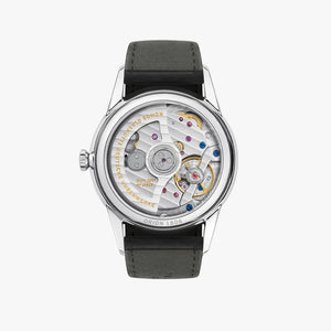 Watch with visible mechanical components on a white background
