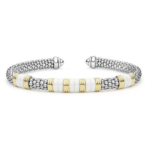 Two-Tone Five Station White Ceramic Versa Torque Bracelet | 5mm