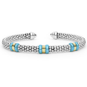 Two-Tone Three Station Blue Ceramic Versa Torque Bracelet | 5mm