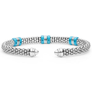 Two-Tone Three Station Blue Ceramic Versa Torque Bracelet | 5mm