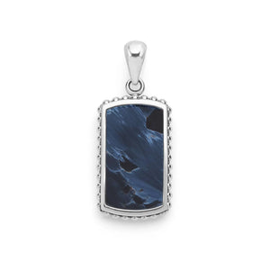 Small Sterling Silver and Pietersite Tag Amulet on a white background