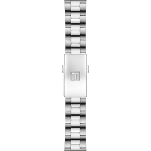 Silver watch band on a white background