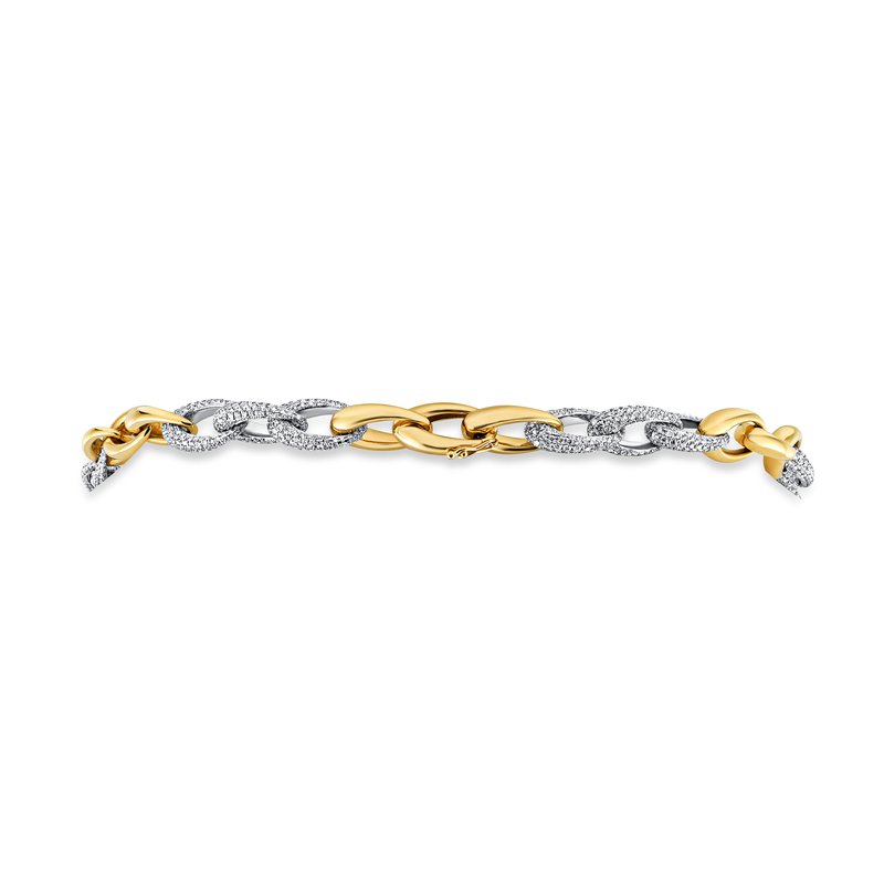 Top view of 21-inch 19.43ctw Diamond Link Necklace in 18K white and yellow gold showcasing 2664 diamonds on white background