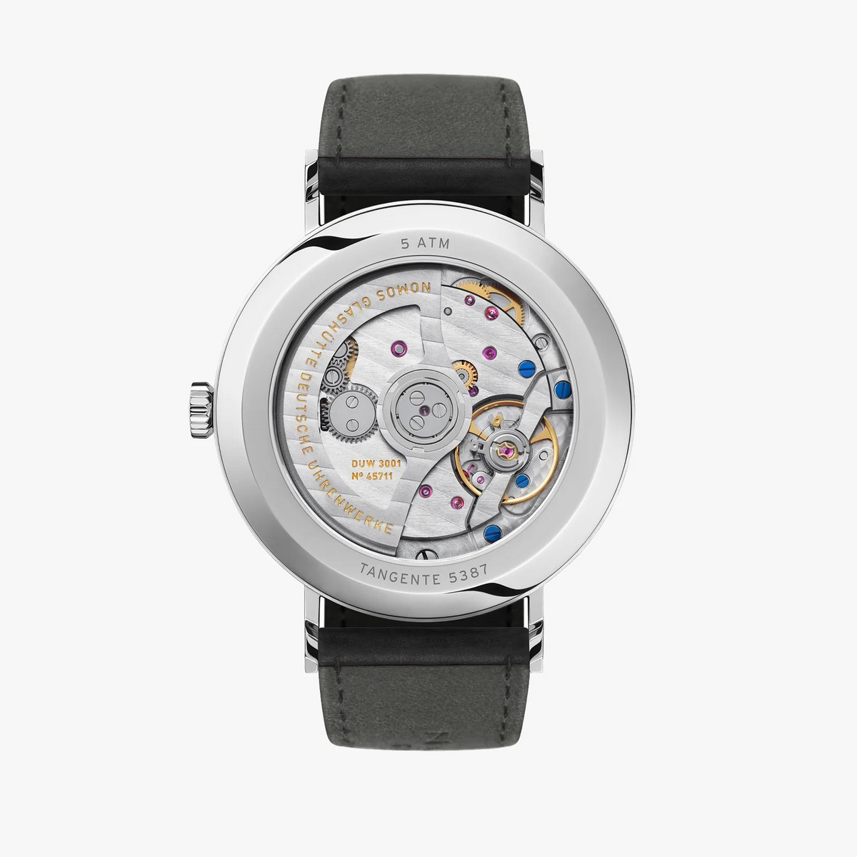 Watch with visible mechanical components on a white background