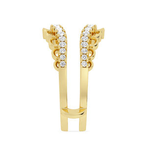 14K Yellow Gold Round Diamond Floral V Shape Jacket Band