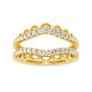 14K Yellow Gold Round Diamond Floral V Shape Jacket Band