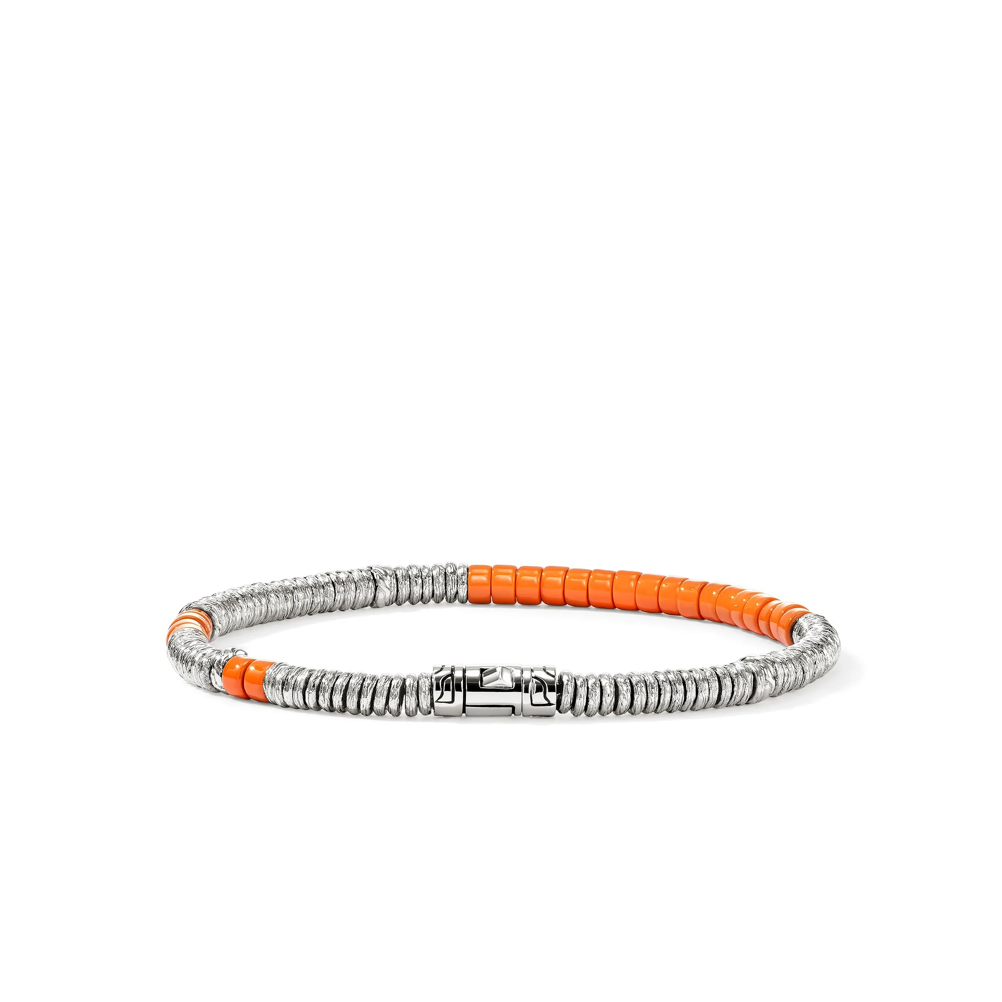 Sterling Silver Orange Enamel Heishi Chain Bracelet