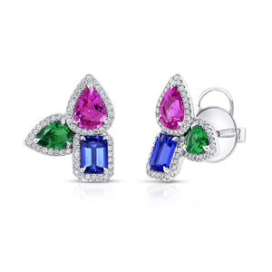 Diamond Halo Garnet Stud Earrings