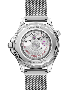 Caseback of Diver 300M 42mm showing movement — DIVER 300M, OMEGA MASTER CO-AXIAL 8806, 300m / 1000ft, Stainless Steel, Swiss