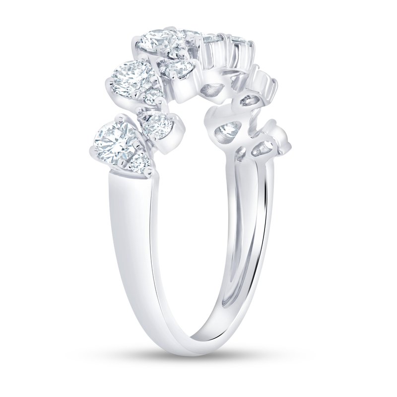 Angled view of 14K white gold diamond two-row fashion ring showcasing 0.68ctw round diamonds on white background
