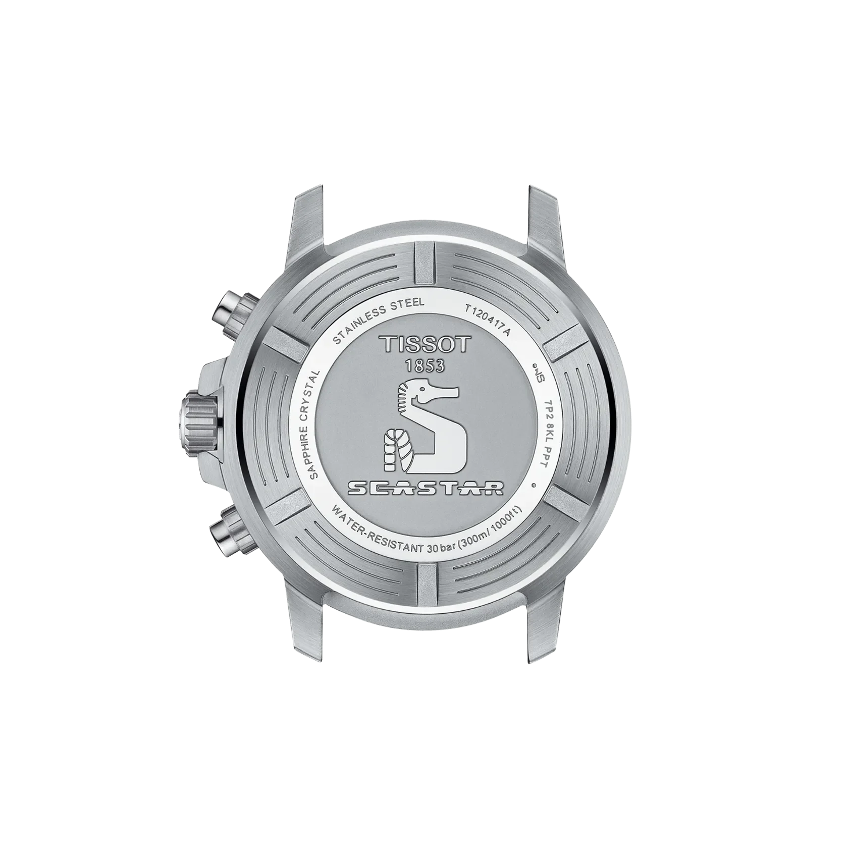 Silver Tissot watch with Seastar logo on a white background
