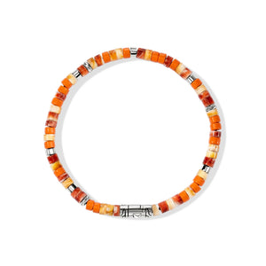 Heishi Beaded Bracelet - Oyster Shell and Orange enamel