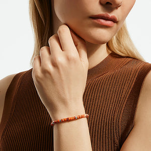 Heishi Beaded Bracelet - Oyster Shell and Orange enamel
