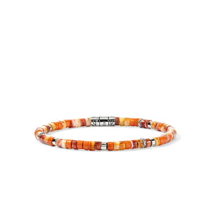 Heishi Beaded Bracelet - Oyster Shell and Orange enamel