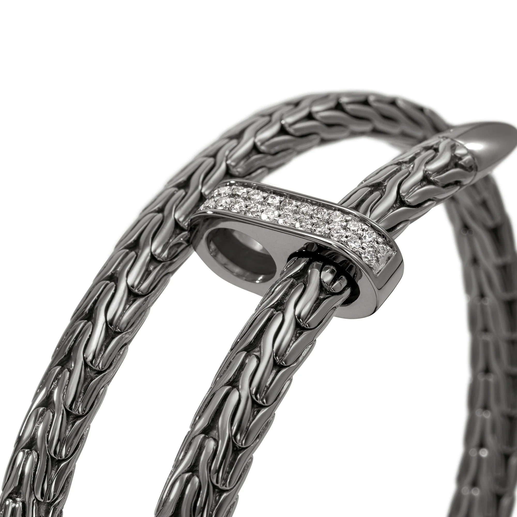 Dark Sterling Silver Spear Flex Cuff With Diamonds 5.5MM