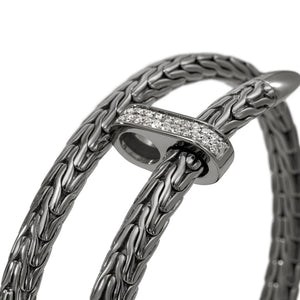 Dark Sterling Silver Spear Flex Cuff With Diamonds 5.5MM