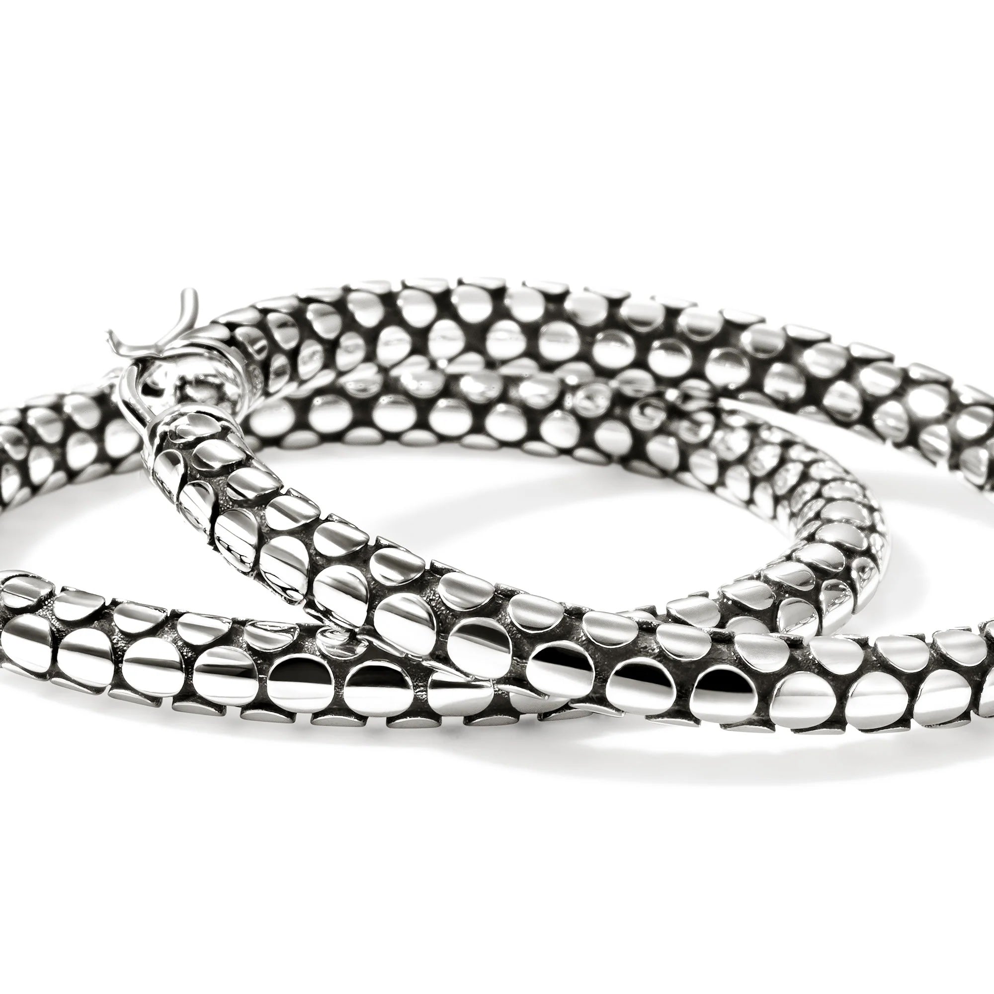 Close-up of Dot Hoop Earrings showcasing textured dot pattern and 37mm sterling silver snap-lock closure on white background