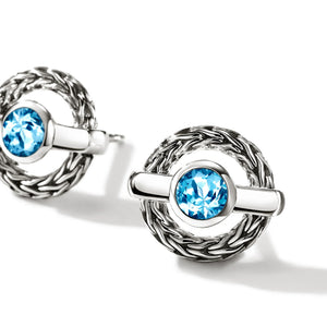 Sterling Silver Swiss Blue Topaz Icon Stud Earrings