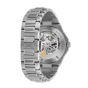 Titanium IWC watch with visible brand logo on a white background
