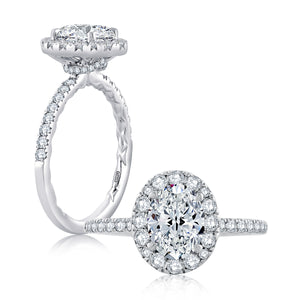 Oval Halo Engagement Ring with Belted Gallery Detail