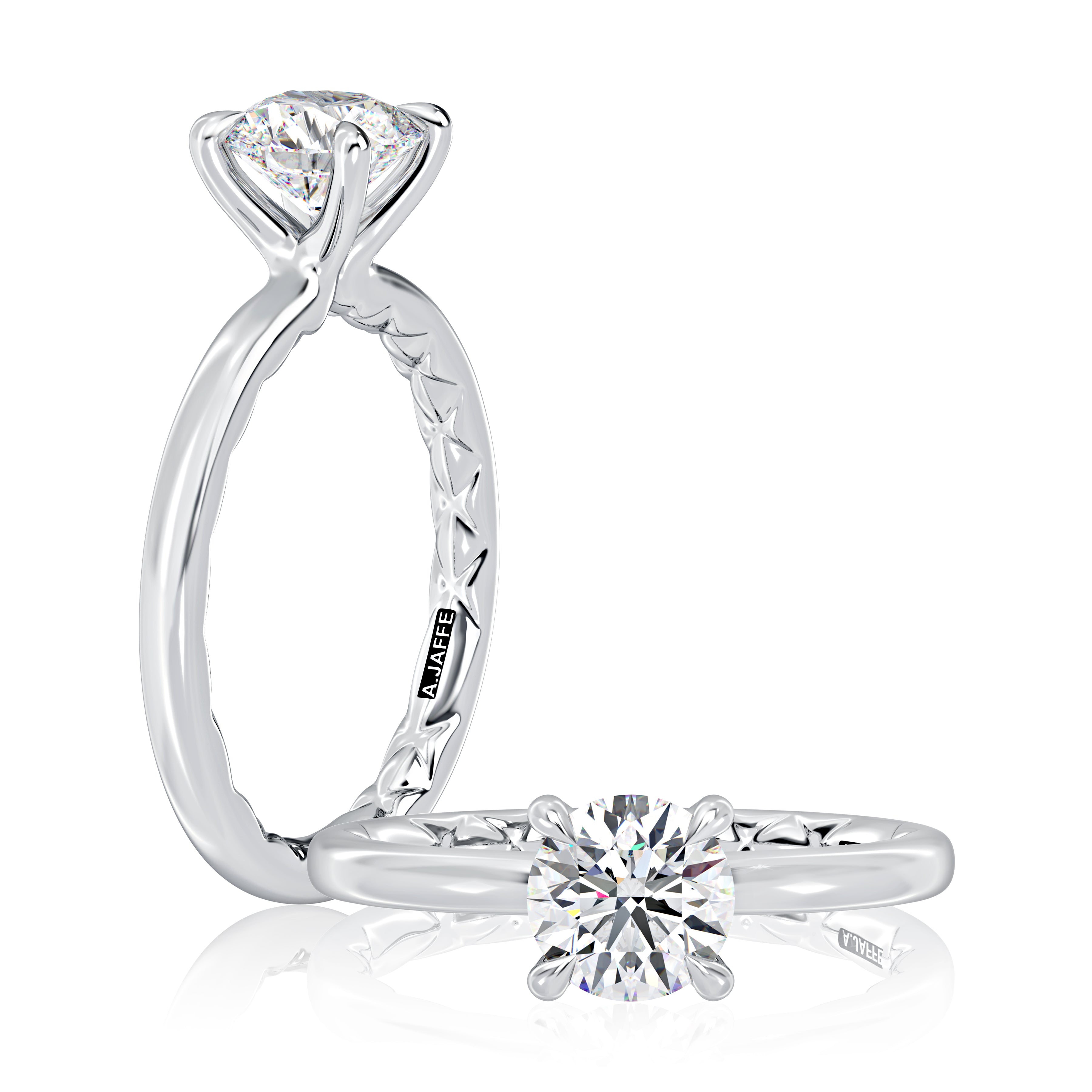Classic Four Prongs Solitaire Round Center Diamond Engagement Ring