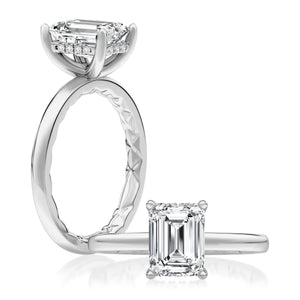 Classic Four Prongs Solitaire Emerald Center Diamond Engagement Ring