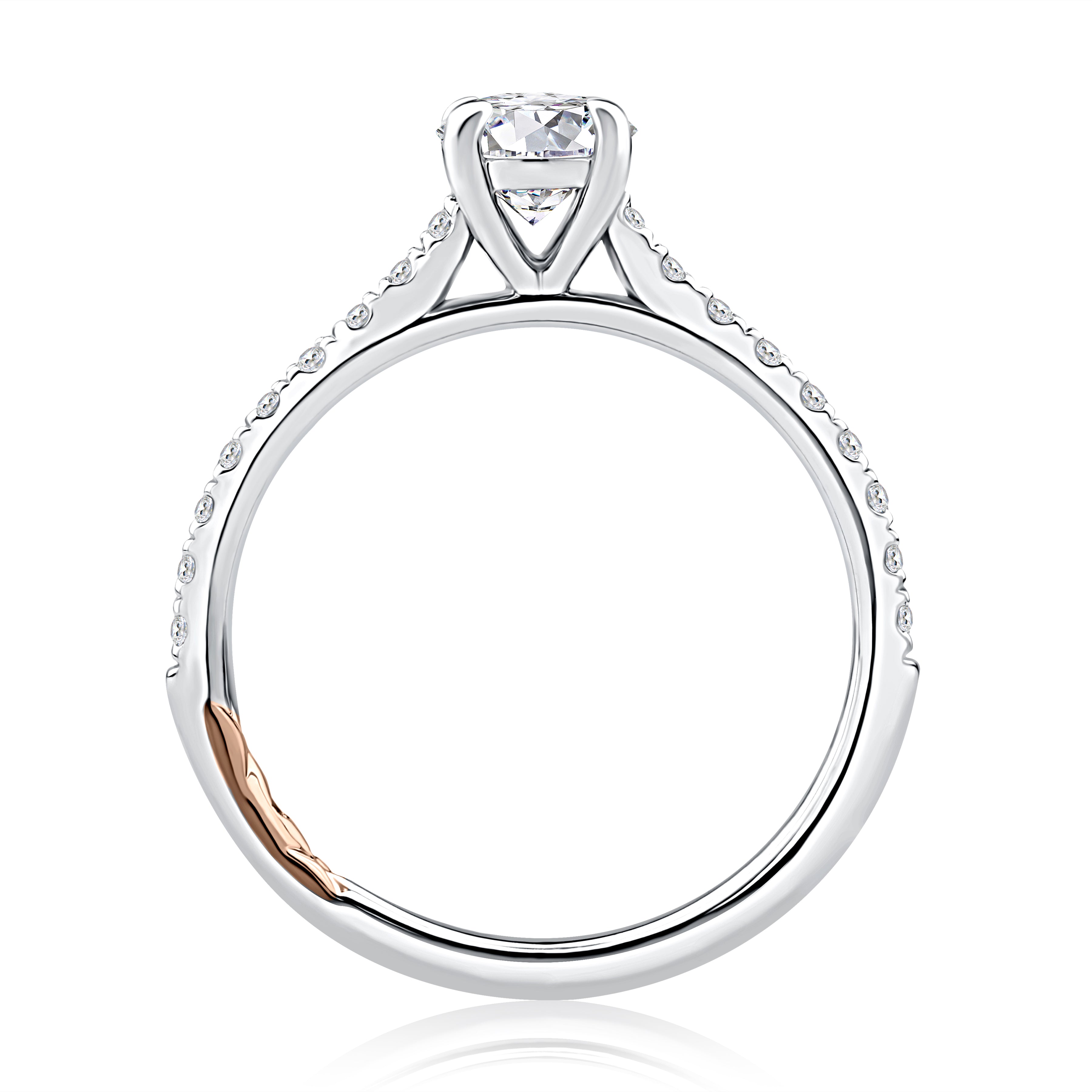 Round Cut Diamond Engagement Ring with True Pavé Diamond Band