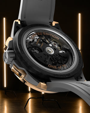 Close-up of a mechanical watch with 'Limited Edition' text on a dark background