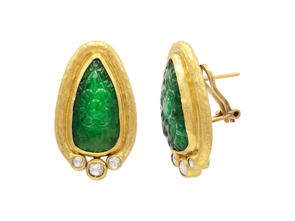 Drop Emerald and Diamond Stud Earrings