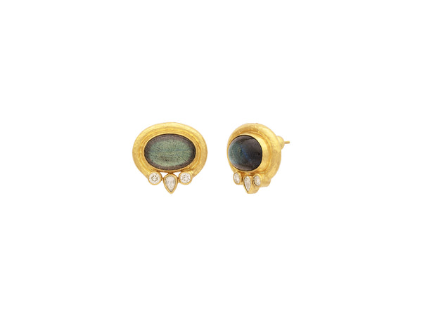 Labradorite and Diamond Stud Earrings