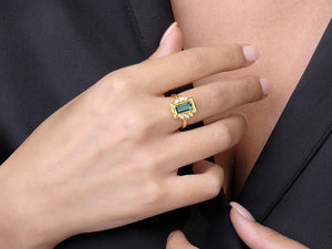 Rectangle Tourmaline and Diamond Ring