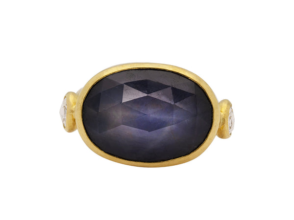 24k yellow gold, oval rose cut 8.90ctw sapphire ring