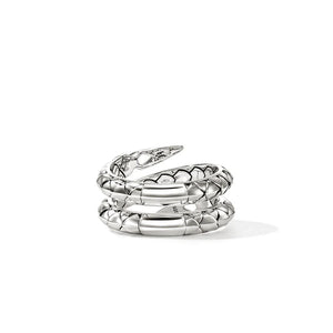 Silver snake-shaped bracelet on a white background