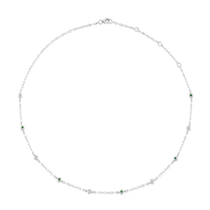 0.09ctw Diamond and Emerald Station Sparkle Necklace