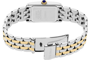 Back view of Seiko SWR087 showing two-tone five-row stainless steel bracelet, caseback and deployment clasp on white background