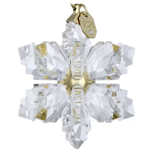 crystal snow flake ornament with gold tone plated tag with 2026 on a white background