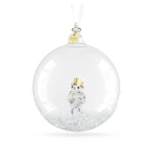 glass ball ornament with crystals and with 2026 engraved on a gold tone plated tag with white ribbon on a white background