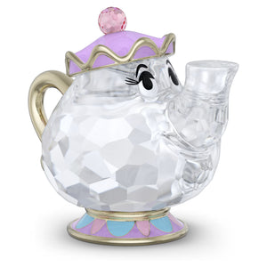 Side view of Mrs. Potts from Beauty and the Beast in white crystals and includes glossy and colorful metal accents