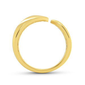 Yellow gold open band ring with smooth rounded profile and small diagonal beveled end detail