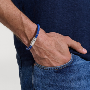 Sterling Silver & Blue Rubber Cord Bracelet