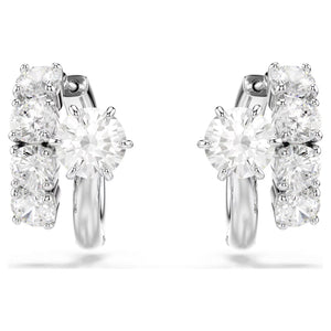 silver tone zirconia hoop earrings on a white background