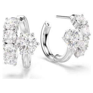 silver tone zirconia hoop earrings on a white background