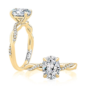Alternating Plain Metal and Diamond Split Shank Crossover Oval Cut Engagement Ring