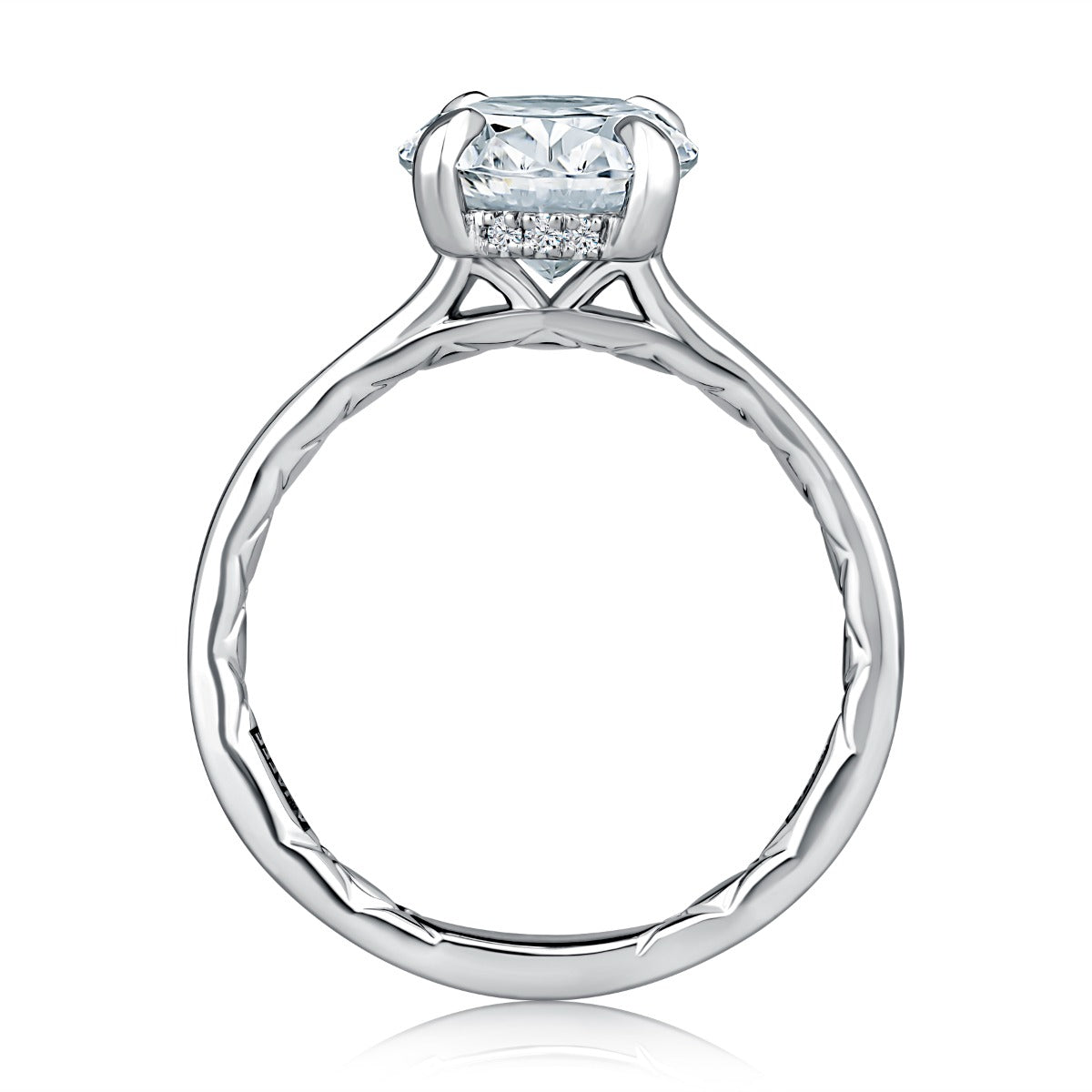0.08ctw Hidden Halo Oval Solitaire Diamond Engagement Ring
