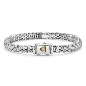 6mm Triple Diamond Station Caviar bracelet with three 0.15ctw diamonds set in 18K gold and sterling silver caviar beading