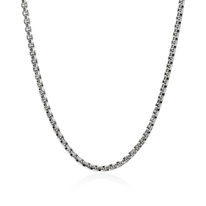 Center view of 24-inch sterling silver box chain necklace showing 4.8mm box links on white background