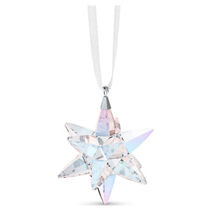 crystal star ornament with white ribbon on a white background