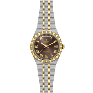 Two-tone watch with brown dial on a white background
