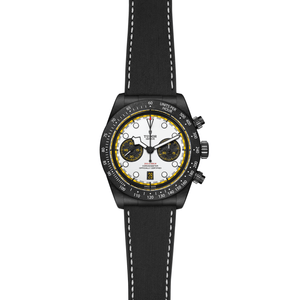 Black watch with a white face on a white background