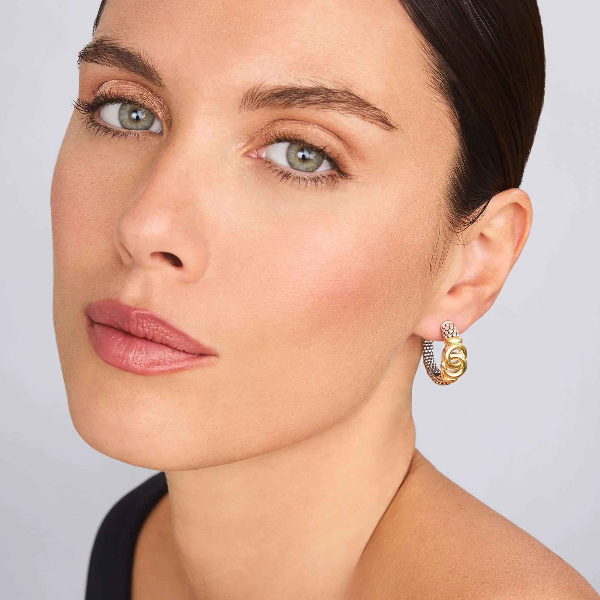 Two-Tone Interlocking Caviar Hoop Earrings
